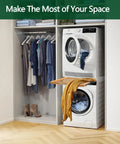 24 Inch Washer And Dryer Stacking Kit With Pull Out Shelf And Ratchet Strap in closet setup, space-saving stackable pair