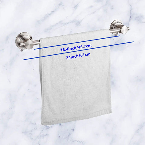 No Drill 24 Inch Suction Cup Towel Bar Brushed Nickel For Bathroom With Adhesive Hold, Easy Install, Relocatable on Wall