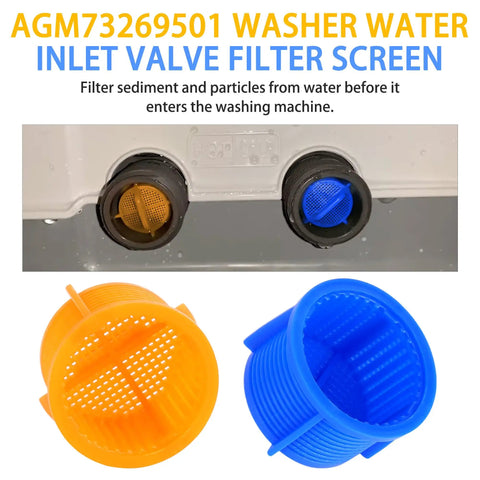 4-Pack Washer Water Filter Screen Set With Two Hot Orange And Two Cold Blue Screens Replacement Inlet Valve Filters