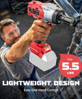 Garage Tested Heavy Hitter 1/2 Inch Cordless Impact Wrench being used for easy one-hand control weighing only 5.5 lbs.