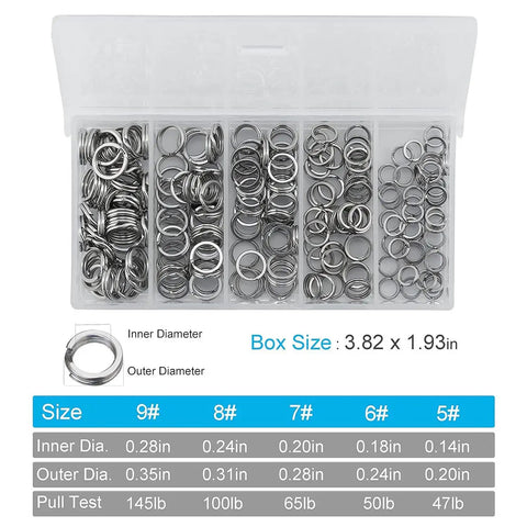 200 Piece Fishing Stainless Steel Split Ring Set With 5 Sizes And Split Ring Plier Pro Grade Heavy Duty Tool Kit Open Box
