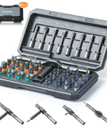 42 In 1 Magnetic Screwdriver Set With Ratchet Handle And Detachable Bits, open case displaying various bits and ratchet tool