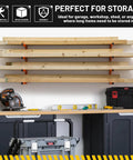Heavy Duty Wall Mount Lumber Rack Solid Steel Wood Organizer Four Tier Garage Storage Shelf Handles Eight Hundred Pounds Built Tough As Nails For Home Workshops with lumber on wall