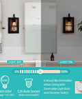 Set Of Two Farmhouse Wall Sconces With Modern Industrial Vibe, Matte Black Finish And Faux Wood Backing, in bathroom