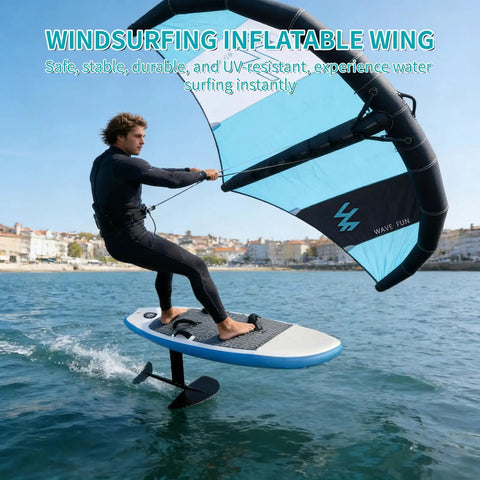 Man foiling on Dope Portable Inflatable Hydrofoil Board Kit With Wing for Surfing and Wing Foil Lightweight Packable Foil Surfboard