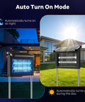 Solar Bug Zapper Outdoor Cordless Mosquito Killer Lamp With 10W Solar Panel and 4500V Shock Grid in backyard setting.