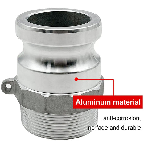 Beefy Aluminum Cam Lock Hose Fittings 1 Inch Plug To NPT Male Global Type Cam And Groove Quick Disconnect Pack Of 2 With 2 Camlock Gasket Fittings White For Industrial Fluid Transfers, aluminum