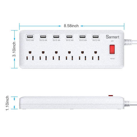 Six Outlet Surge Protector Power Strip With Six USB Ports And Six Foot Heavy Duty Extension Cord for home and office