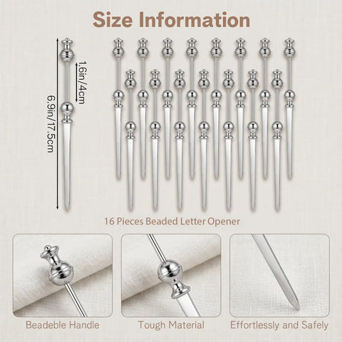 16 Piece Beadable Letter Opener Blanks In Stainless Steel For DIY Crafting And Envelope Slitting With Beading Holes, size details