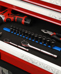 3/8 Inch Drive Magnetic Socket Set Shallow 6-Point Metric 7mm To 19mm, 13-Piece CR-MO Steel with tools in drawer
