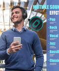 Over Ear Bluetooth Headphones with Badass 65 Hour Battery Hifi Stereo Sound That Knocks Your Socks Off plush cushions on a man outdoors.