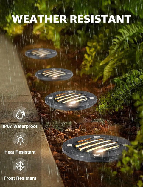 12W Low Voltage Landscape Lighting Kit With Connectors 1200LM Ultra Bright In Ground Well Lights for garden in rain, IP67, waterproof