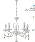 French Country Crystal Pendant Light With White K9 Crystals And Wrought Iron Frame E12 Candle Style Chandelier