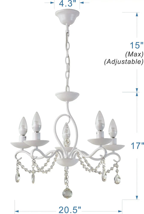 French Country Crystal Pendant Light With White K9 Crystals And Wrought Iron Frame E12 Candle Style Chandelier