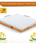 Two Pack Telescoping Bee Hive Cover for 10 Frame Hives, Metal Lid With Wooden Core, dimensions shown