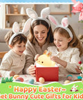 Family opening Bunny Squishy Night Light For Kids With Remote, 16 Colors And 5 Brightness Levels from gift box, Easter theme.