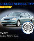 Gariqe 12-piece suspension kit for Toyota Corolla 2003–2008; front three-quarter view with inset of kit components.