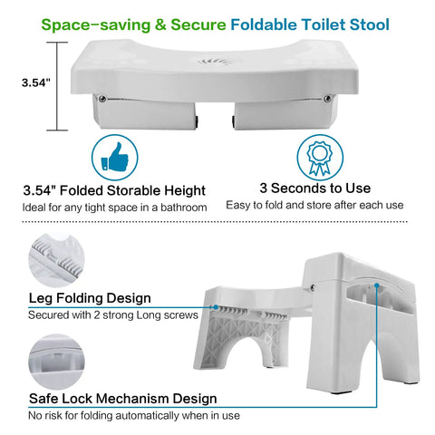 Foldable 7-Inch Toilet Potty Stool For Adults, Heavy Duty Portable Squatting Foot Rest With Freshener Space, Folded and Assembled