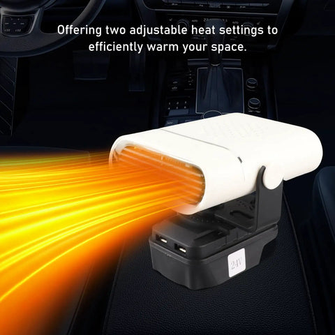 Kick Serious Heat On The Go With This Compact Battery Operated Car Heater delivering warmth with two adjustable heat settings.