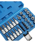 34 Pc Pro Torx Star Socket And Bit Set With Male And Female Security Bits Drive Hand Tool Kit For Heavy Duty Auto Repair And Tough Bolt Loosening Tasks, blue case