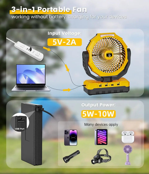 36000mAh Portable Camping Fan With Detachable Batteries Led Light And Remote Four Speeds Rechargeable for Tent Travel
