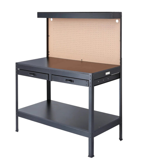 Heavy Duty Multipurpose Workbench With Built In Outlets And Light For DIY Garage Projects Steel Pegboard Tool Storage With Two Slide Drawers