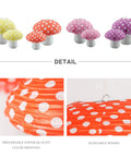 Totally Adorable Mushroom Shaped Paper Lanterns Set For Indoor And Outdoor Parties, Forest Jungle Wonderland Theme, detail view