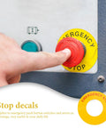 Emergency Stop Sticker Set For Machinery And Generators, Peel And Stick Safety Warning Signs on control panel button