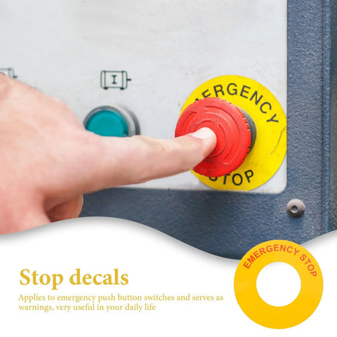 Emergency Stop Sticker Set For Machinery And Generators, Peel And Stick Safety Warning Signs on control panel button