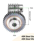 Heavy Duty 40 To 1 Worm Gear Set with 1.5 Module, 40 Teeth, 12mm Bore, 45 Steel, showing gear and worm alignment, uxcell.
