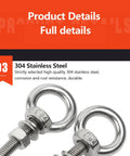 Heavy Duty Eye Bolts Set In 304 Stainless Steel M16 With Male Thread, Lifting Ring Eye Bolts Kit Includes Lock Nuts, Lock Washers And Flat Washers For Indoor Outdoor Use, Built To Last In M16x25mm And M16x50mm Long Shank Options; 304 stainless steel eye bolts