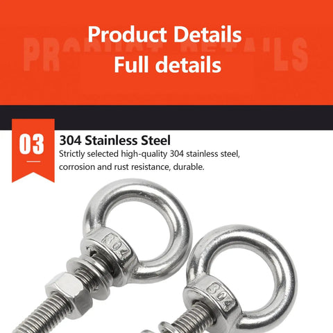 Heavy Duty Eye Bolts Set In 304 Stainless Steel M16 With Male Thread, Lifting Ring Eye Bolts Kit Includes Lock Nuts, Lock Washers And Flat Washers For Indoor Outdoor Use, Built To Last In M16x25mm And M16x50mm Long Shank Options; 304 stainless steel eye bolts