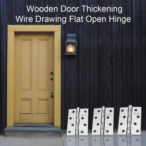 Stainless Steel Self Closing Cabinet Hinge With Flush Overlay displayed in front of a yellow wooden door