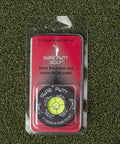 Putt Lite Golf Green Reader Pro Tool With Precision Leveling Vial in packaging on grass, compact 2-inch ABS design.