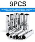 Nine Piece 10mm Deep Socket Set with 1/4 Inch Drive 6 Point Design Rust Resistant chrome finish multiple angles