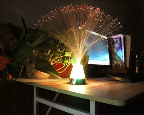 Remote Control Fiber Optic Party Lantern LED Table Centerpiece With Multicolor Changing Lights 16 Brightness Modes Colorful Home Party Decor on a desk