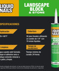 LN-905 Landscape Block Adhesive Low VOC 10 Oz Cartridge for retaining walls, with Spanish specifications on packaging.