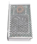 Beefy DC To DC Converter Module With Adjustable Voltage Regulator, silver metal enclosure with ventilation holes, for power conversion.