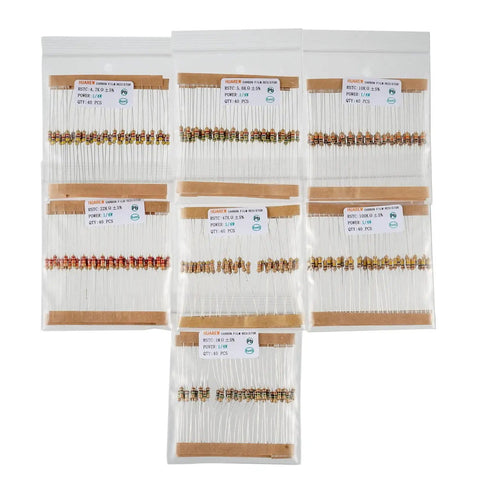 Massive 1000 Pack 25 Value Carbon Film Resistors Kit From 1 Ohm To 1 Meg Ohm One Quarter Watt Five Percent For DIY Projects