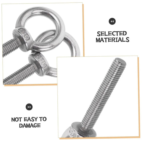 Long Reach M10x60 Eye Bolts Built Tough For Concrete And Machinery Mounting With Shoulder, Closed Hook For Easy Chain Linking, Deep Anchorage, Stainless Steel Construction For Heavy Duty Use close-up thread and eye ring