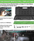Heavy Duty Exhaust Manifold Drill Template Bolt Removal Tool Kit For Dodge 5.7L Hemi And Ram 1500 Garage Ready view showing drill bit in use.