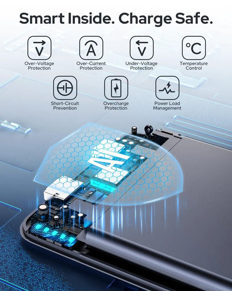 Compact 5000mAh MagSafe Portable Charger With Rock Solid Magnetic Grip And Slick Wireless Power Bank internal safety features diagram.