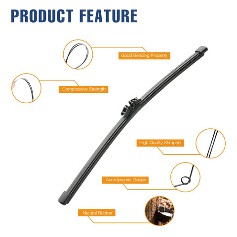 Heavy Duty Nine Inch Rear Wiper Blade Replacement For Ford Bronco Sport 2021 To 2024 features natural rubber and aerodynamic design.
