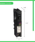 Homeline Plug On Neutral 20 Amp Single Pole Dual Function CAFCI GFCI Circuit Breaker For 120V Load Centers dimensions displayed