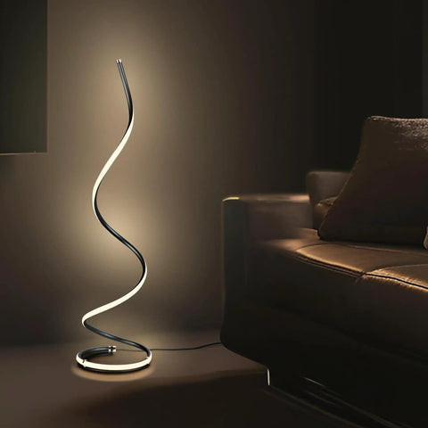 Dope 37 Inch LED Spiral Floor Lamp With Curved Modern Design For Office And Living Room Dimmable Built In Dimmer in Jet Black by couch