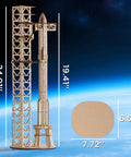 Hands On 3D Wood Puzzle For Adults SpaceX Starship Super Heavy Booster DIY Rocket Model Kit with dimensions displayed