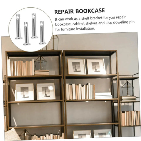 Flat Single Hole Clevis Pin Set, 20 Piece Stainless Steel Locating Pins with bookcase shelves in background