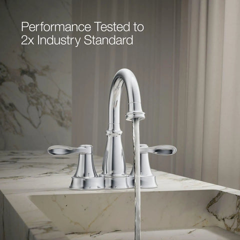 Bellera Two Handle Centerset Bathroom Sink Faucet Polished Chrome 1.0 GPM shown in modern bathroom setting