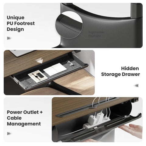 Colamy 55x28 Inch Electric Standing Desk Dual Motor Sit Stand Workstation features ergonomic footrest and hidden storage drawer.