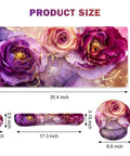 Ultra Large Gaming Mouse Pad Desk Mat With 4 In 1 Ergonomic Wrist Rests And Coaster Set XXL Keyboard Wrist Rest Mouse Pad Combo For Home Office Marble Rose Purple Flowers Design showing product dimensions and floral design.